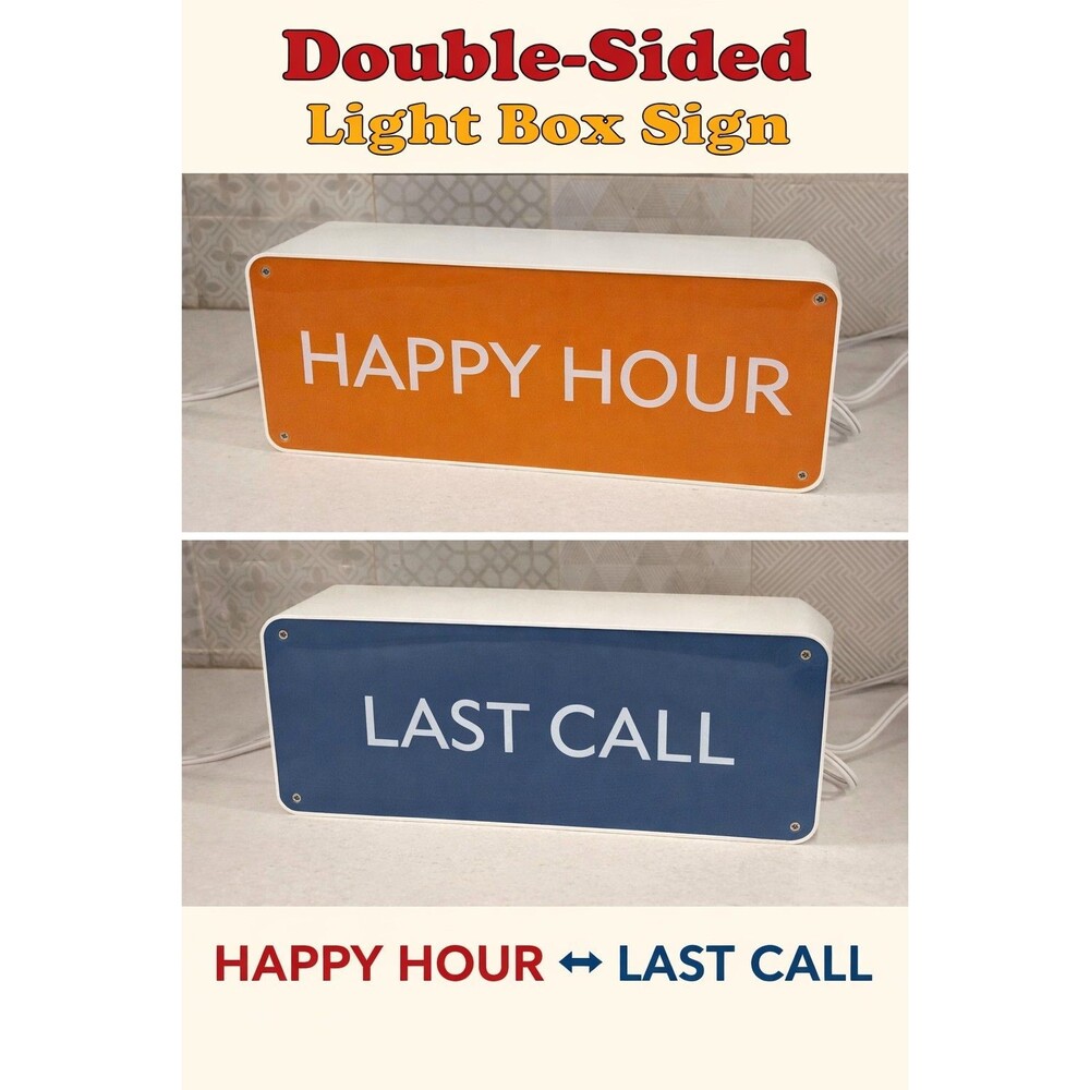 Newplace 2 Sided Happy Hour Last Call Light Box Sign Bar Decor 12" Tested Vtg